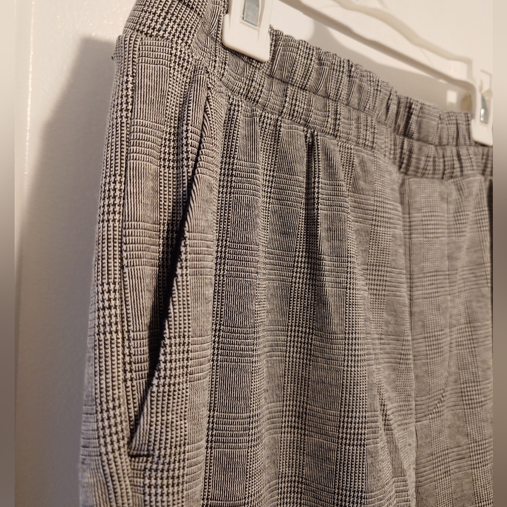 A New Day Plaid Academia Mid Rise Elastic Waist Straight Pocket Trouser Pants